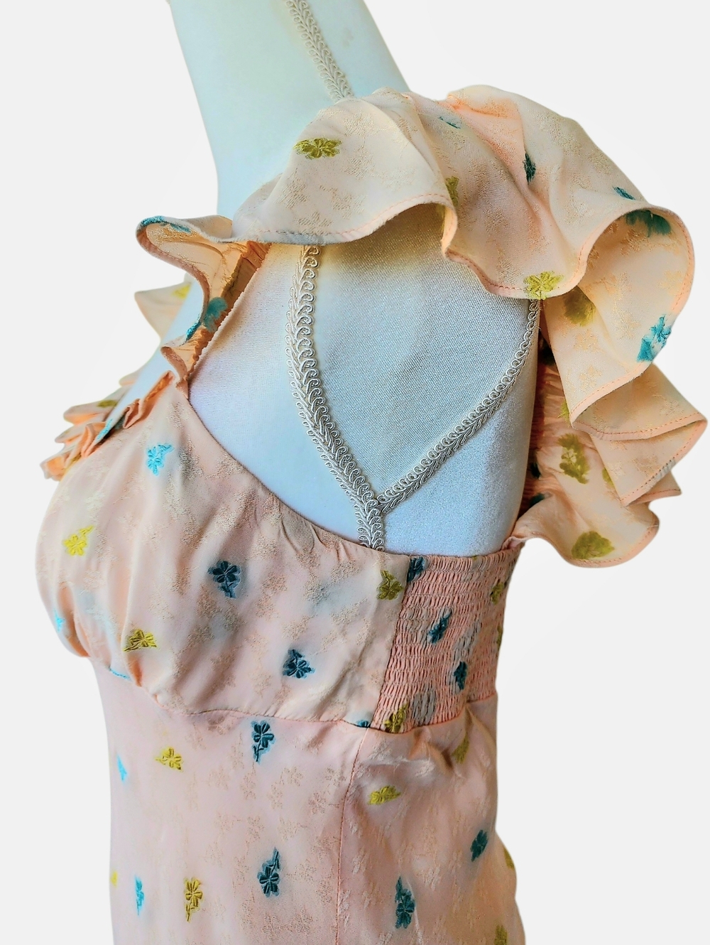 Anthropologie Pale Pink Floral Ruffle Strap Maxi Dress - Picture 9 of 13
